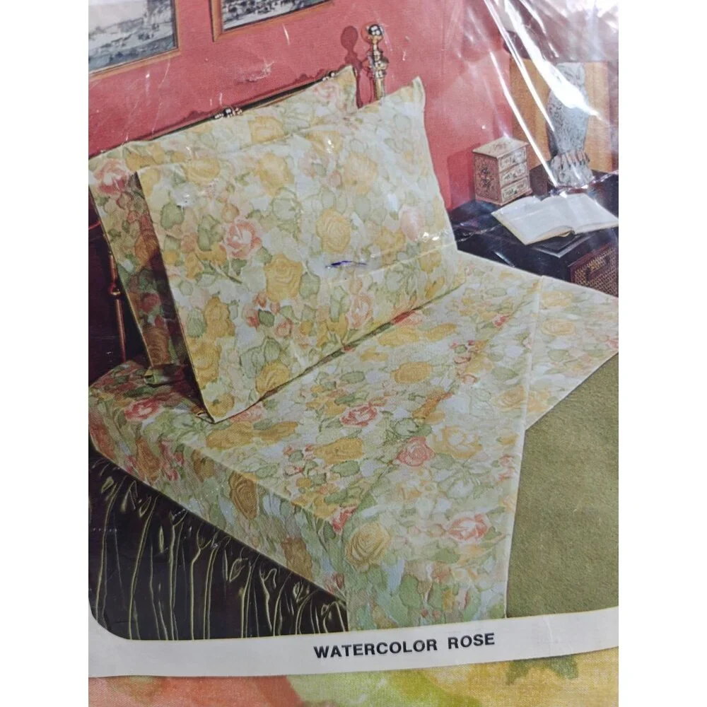 Vintage Cannon Twin Fitted Sheet Watercolor Rose Royal Family No-Iron Percale